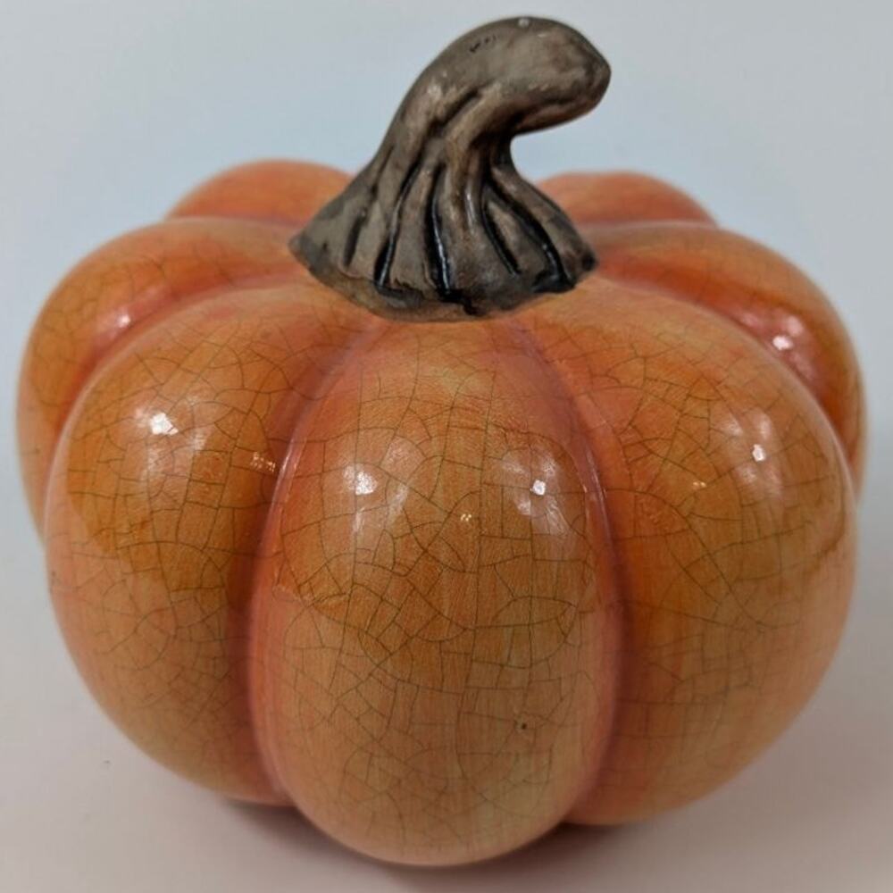 Ceramic Pumpkin Tabletop Decor Crazed Fall Thanksgiving Halloween Signed Squash